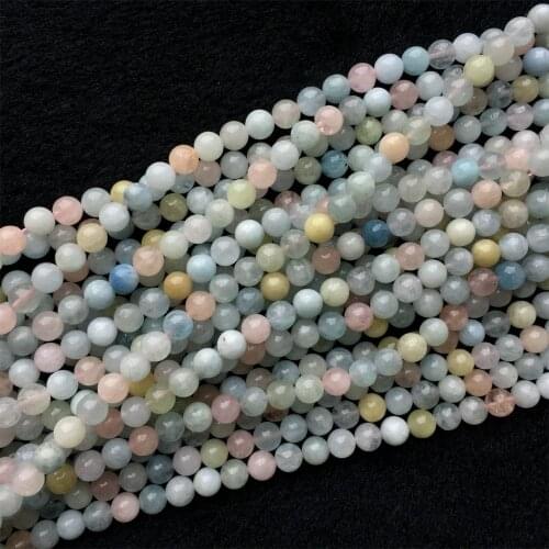 Genuine Natural Multicolour Green Pink Blue Aquamarine Beryl Morganite Round Loose Necklace Bracelet Beads 4-12mm 15" 05959