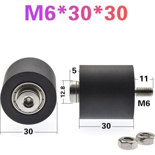 1pcs M6*30*30cm PU polyurethane roller, PUT626330-30 C0L9M5 rubber-coated pulley, bearing roller transmission belt accessories