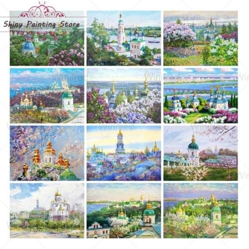 Full Diamond Embroidery Church Castle Cross Stitch 5D DIY Diamond Painting Landscape Garden Mosaic Rhinestone Kit Wall Decor