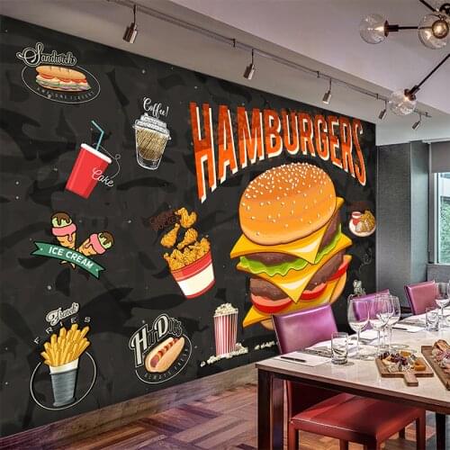 Custom Any Size murals 3D Western Burger Fried Chicken Fast Food Restaurant Food Wallpaper Restaurant Corridor Mural Wallpaper