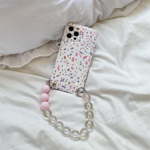 Cute Fairy Powder Splash Ink Square Shell For iPhone 12 11 Pro Max X XR XS 7 8 Plus Crystal Transparent Luxury Chain Back Cover