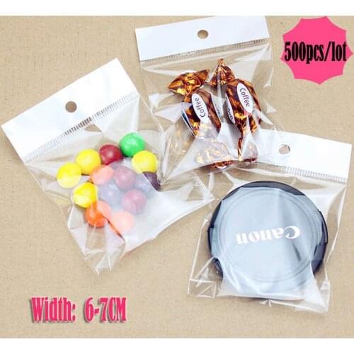 Clear Self Adhesive Seal Plastic Storage Bag Width 6-7cm OPP Poly Pack Bag Retail Packaging Package Bag Hang Hole Wholesale 500