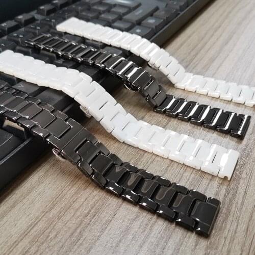 20mm 22mm Ceramics Strap for Samsung Galaxy Watch 3 Band 41mm/45mm/Active 2 1 40mm/44mm/42mm/46mm Bracelet Black/White Belt