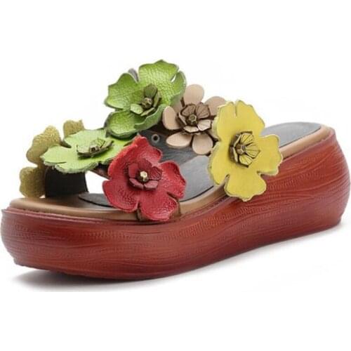 2020 New Summer Fashion Flowers Women Sandals Beach Slippers Genuine Leather Sandals Non-slip Wear Thick Bottom Wedge Sandals
