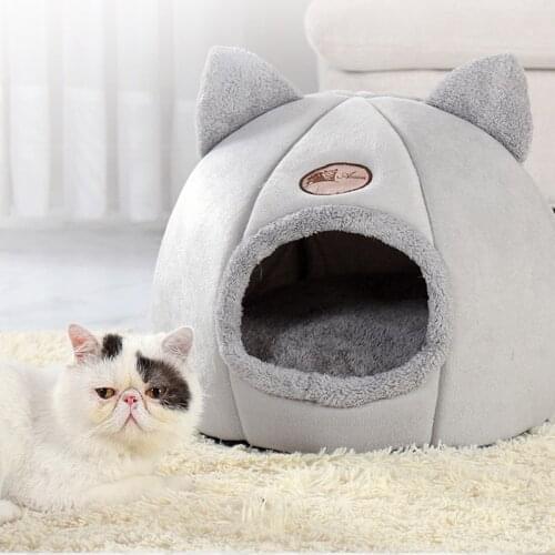 Cute Thick Cat Litter Semi-Closed Warm Kennel Winter Plus Velvet Deep Sleep Pet Nest Cat Tent House Kennel Soft Foldable Sleep