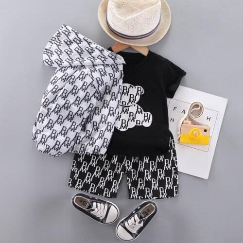 Boys 3pcs Clothes Sets Summer 2021 Children Casual Coat T-shirt Shorts Tracksuits For Baby 1 to 5 Years Toddler Sports Suits