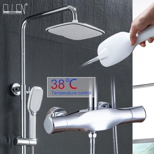 Thermostatic Bath Shower Set Wall Waterfall Rainshower Faucets Black Hot Cold Mixer Shower Faucet with Hand Shower EL9402