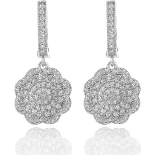 Engagement AAA Zircon Drop Earrings for Women Elegant Lady Gift Vintage Hanging Earrings White Gold Color Wedding Jewelry