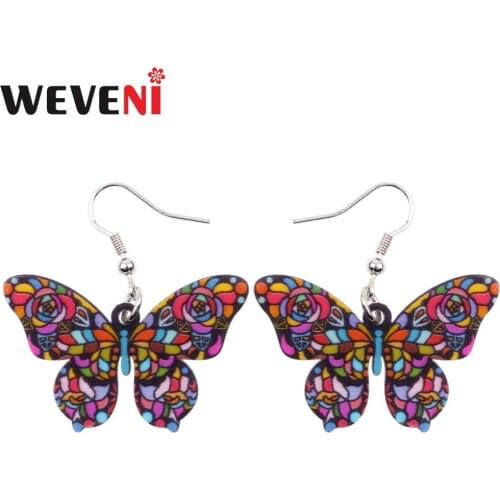 WEVENI Cute Long Acrylic Floral Butterfly Insect Earrings Drop Dangle Trendy Animal Jewelry For Girl Women Ladies Gift Wholesale