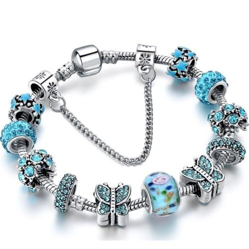 YADA INS Blue butterfly bead Bracelets&Bangles For Women flower Pulseira Feminina Charm Crystal Jewelry Trendy Bracelet BT200322