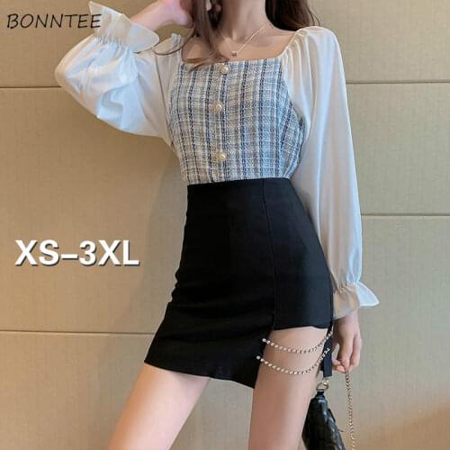 Skirts Women Chain Korean All-match Aesthetic Elegant Fashion Charm Black Office Lady Oversized Temperament Asymmetrical Solid