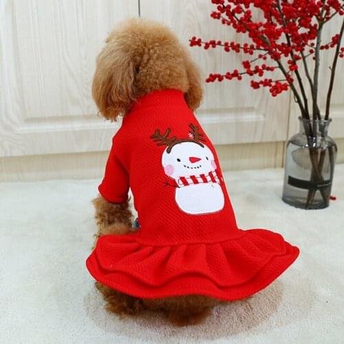 Pet Dog Girl Snowman Printed Princess Dress Small Medium Dog Winter Warm Dress For Chihuahua Yorkie Christmas Clothes