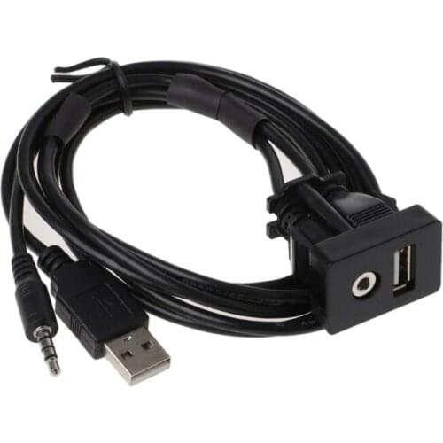1M Car Dash Flush Mount USB Port Auto Boat 3.5mm AUX USB Extension Cable Adapter