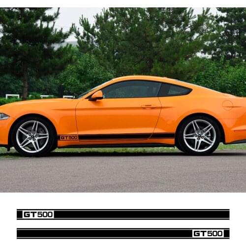 2PCS Racing Car Door Side Skirt Long Stripe Stickers For Ford Mustang GT500 Vinyl Decals Graphic Auto Body Decor Car Accessories