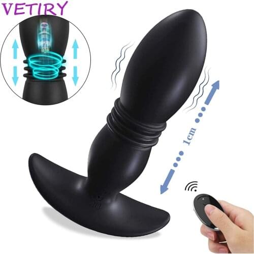 Butt Plug Vibrator Wireless Remote G-spot Stimulator Silicone Anal Plug Prostate Massage 12 Speeds Telescopic Dildo Vibrator