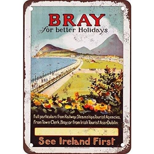 Bray Ireland Novelty Funny Tin Sign Vintage Look Sign Metal Plate for Diner, Man Caves, and Home Poster Art Decor 8 X 12 in