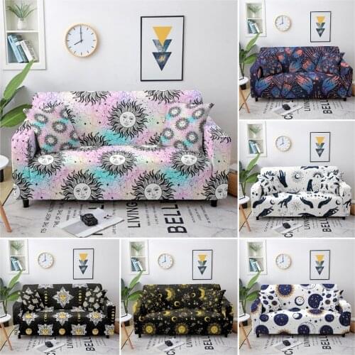 Sun And Moon Elastic Pattern Sofa Cover For Living Room Bohemian Stretch Sectional Couch Cover Sofa Slipcover 1/2/3/4 Seaters
