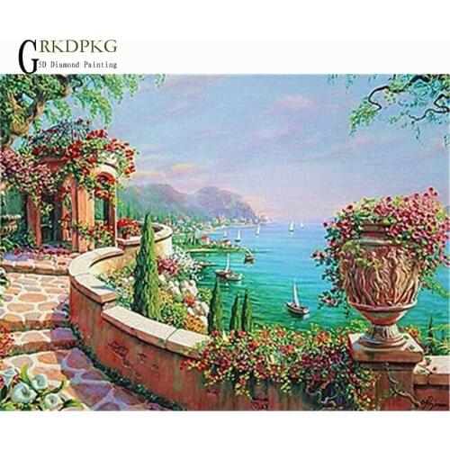 GRKDPKJ Home decoration 5D DIY Diamond Coastline building Embroidery Patterns Cross Stitch Mosaic Needlework diamond Rhinestone