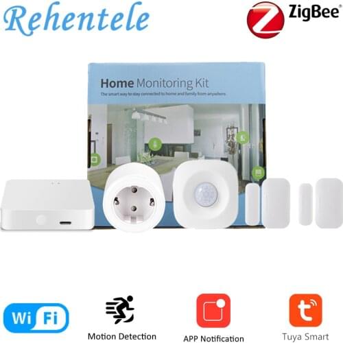 Smart Home Monitoring Kit Tuya Smart Gateway Door Window Sensor PIR Motion Sensor Power Monitoring EU Type Smart Plug Socket 16A