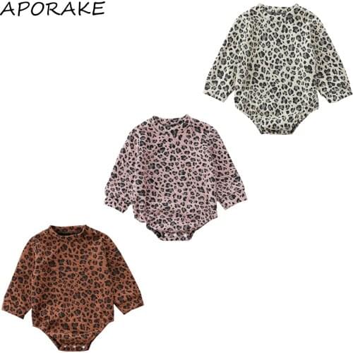 2021 0-24M Infant Baby Boy Girl Romper Fashion Leopard Print Round Neck Long Sleeve Playsuit Spring Fall Outfit