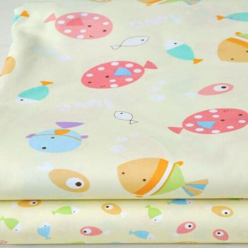 Sweet 50x160cm Yellow Cartoon Fish 100% cotton twill cotton Fabric for DIY kids bedding doll dress cushions quilting fabric