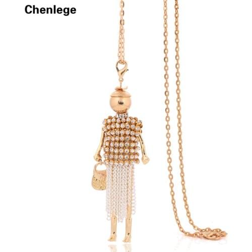 Fashion tassel womens pendants necklaces crystal rhinestone female necklace doll french paris tassel long choker