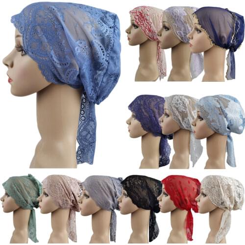 Muslim Women Lace Hijab Turban Beanie Bonnet Cap Underscarf Inner Hat Islamic Hair Loss Cover Under Scarf Headwear Wrap