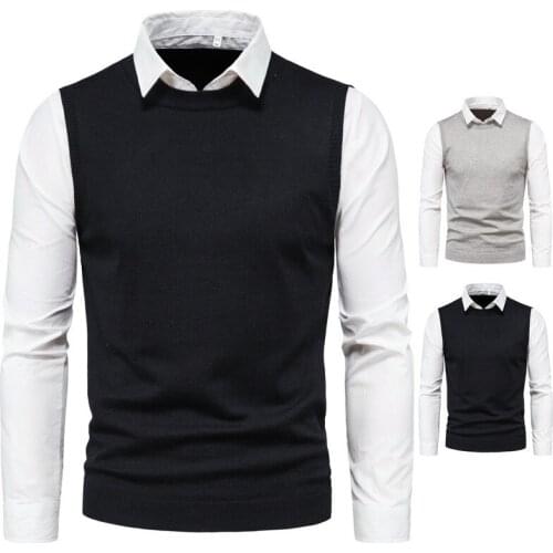 New Sweater Men Style Casual Mens Lapel Shirt Vest Fake Two-piece Pullover Slim-fitting Long-sleeved Mens Sweater