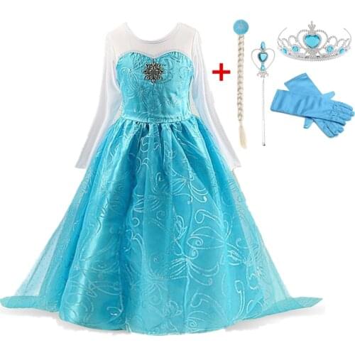 Little Girls Princess Dress With Crown Kids Fantasia Christmas Halloween Party Costume Children Disguise Outfits Robe