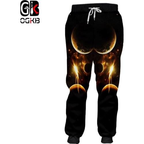 OGKB New Casual Sweat Pants Women/men 3d Print Galaxy Space Sweatpants Moon Joggers Hombre Fit Slim Fitness Drawstring Pants 5XL