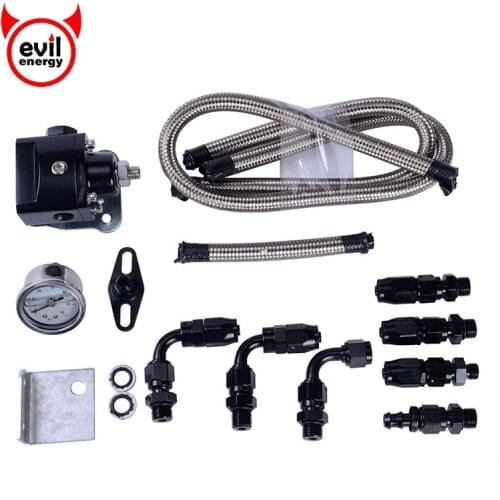 Evil energy Fuel Pressure Regulator FRP Adjustable Fuel Pressure Regulator+Oil Gauge+Hose End AN6 Fitting+Braid Fuel Hoe Line