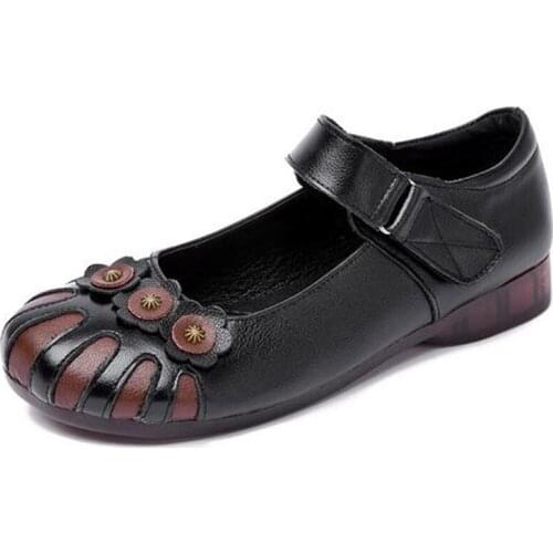 Promotional Spell Colors Splicing Genuine Leather Shoes Woman Flats 2021 Fashion Shoes Comfortable Soft Sole Ladies Flat Shoes