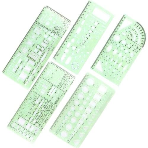 XRHYY 5PCS Expanded House Plan Template Measuring Geometric Rulers for Office and School Building formwork Drawings Templates