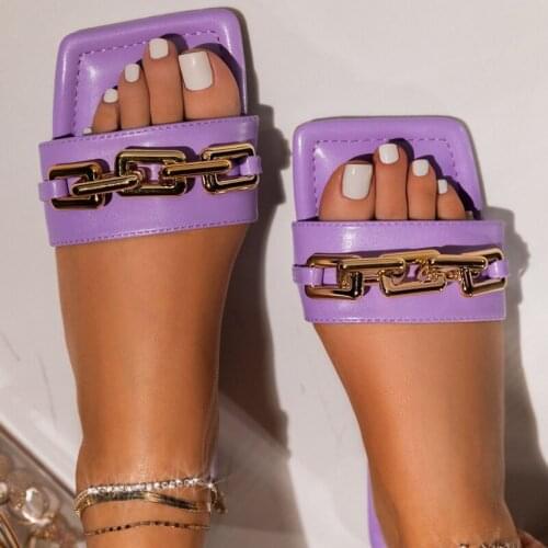 Sapatos de verão da moda feminina sandálias planas cor sólida corrente chinelos de praia ao ar livre mulher preto flip flops tam