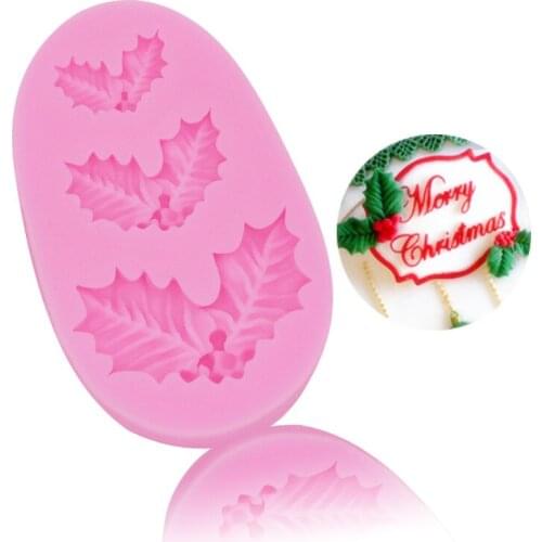 Cute Sugar Silicone Molds Christmas Holly Leaf Cake Decoration Chocolate Molds Clay Sugar DIY Took