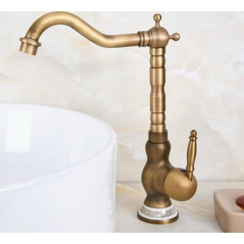 Basin Faucets Antique Bathroom Sink Mixer Single Handle Single Hole WC Bathroom Faucet Brass Hot and Cold Tap Swivel anf611