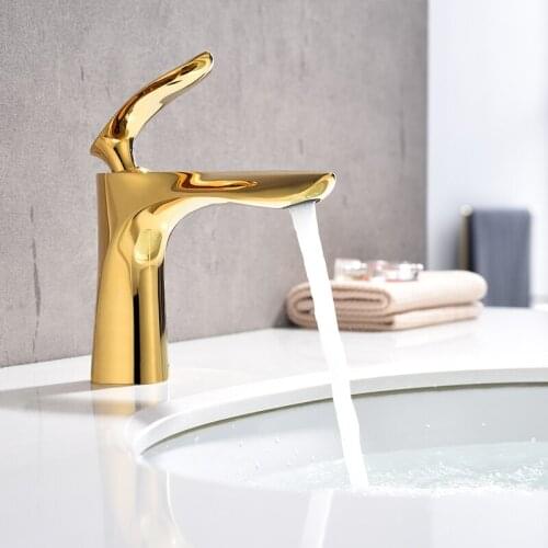 Basin Faucets Gold Brass Faucet Square Bathroom Sink Faucet Single Handle Deck Mounted Toilet Hot And Cold Mixer Water Tap