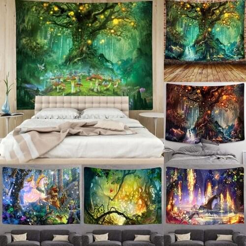 Boho Decoration Home Decor Psychedelic Tree Tapestry Mandala Wall Hanging Macrame Hippie Tapestries for Living Decoration Mural