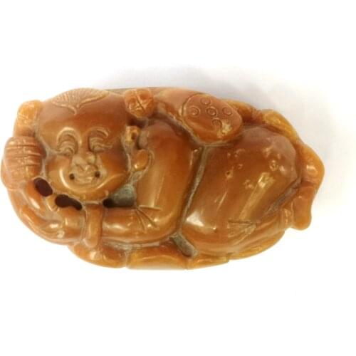 YIZHU CULTUER ART Certificate 100% Natural Hand-carved Chinese Jade Necklace Pendant Auspicious Lotus Leaf Boy Decoration Gift