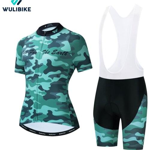 Wulibike Funny Cycling Short Sleeve Set for Womens Summer Quick Dry Bicycle Female Black Jersey Bib Shorts Kit Anti-UV