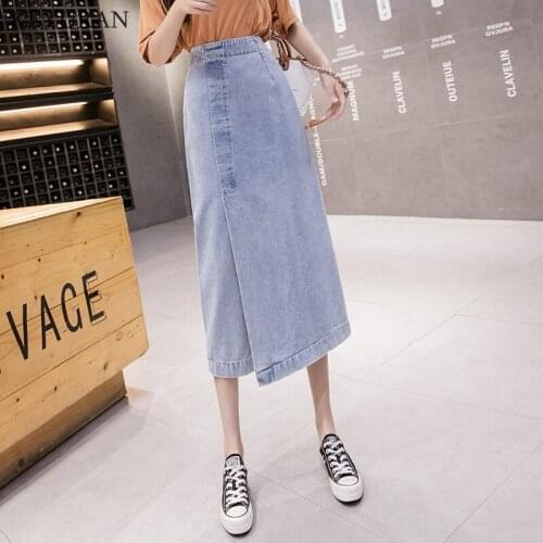 Women Denim Skirts Plus Size High waist Front Split Office Lady Straight 5Xl Spring Summer Long Light Blue Skirts Mid-Calf Lady