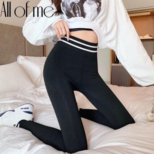 Women Cotton Warm Leggings Female 2020 Winter New Sexy Woman High Waist Striped Sporting Workout Fitness Thick Pants Leggings