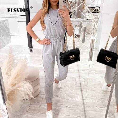 Women Fashion Casual Sleeveless Slim Vest Pencil Pants Set O Neck Solid Top And Elastic Waist Trousers Summer Elegant Pants Suit