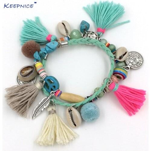 Direct Selling Women Tension Setting bohemian Ethnic Handcraft Bracelets Friendship Bracelet Tassel Charm Bangle Beaded bracelet