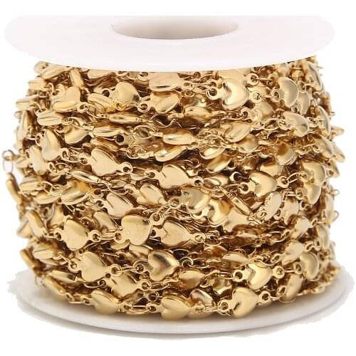 1Meter 10*5mm Stainless Steel Gold Plated Heart Link Chain Bulk Cable Chains For DIY Love Necklaces Bracelets Making Findings