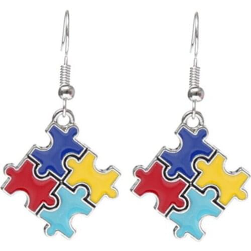 1 pair sparkling Multi-Colored crystals Autism Hope Puzzle Piece charm Earrings for Women Fashion Jewelry