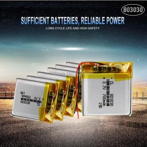 10pc 700mah 3.7V 803030 Lithium Polymer LiPo Rechargeable Battery For Smart Watch MP3 MP4 MP5 DIY Toy LED Light navigator
