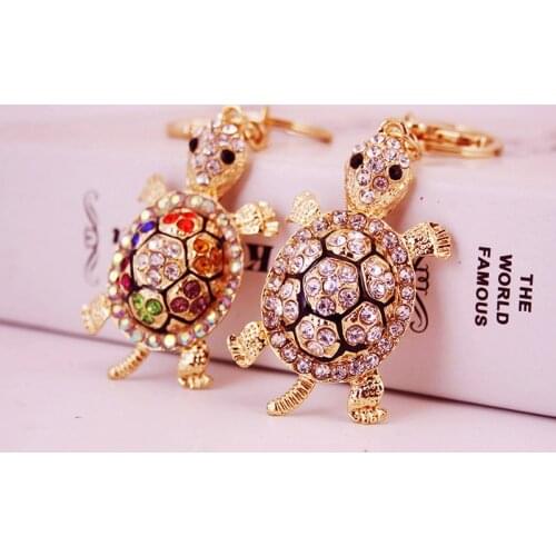 2020 Fashion Luxury Rhinestone Turtle Keychain Korean Colroful Crystal Keyring Jewelry Women Bag Accessories