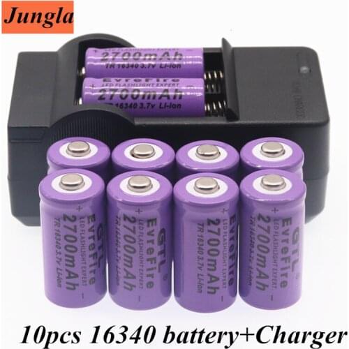 100% New original 16340 Battery CR123A 16340 Battery 2700mAh 3.7V Li-ion Rechargeable Battery+16340Charger