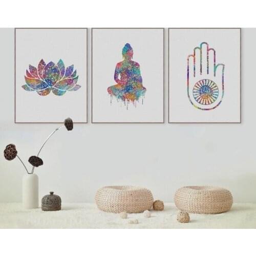 Watercolor Buddha lotus posters Canvas Art Print Poster Wall Pictures for Living Room Decoration Giclee Wall Decor